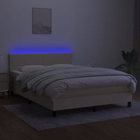 Letto a Molle con Materasso e LED Crema 140x200 cm in Tessuto 3133002