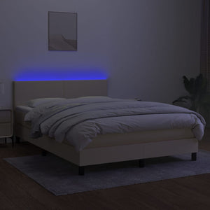 Letto a Molle con Materasso e LED Crema 140x200 cm in Tessuto 3133002
