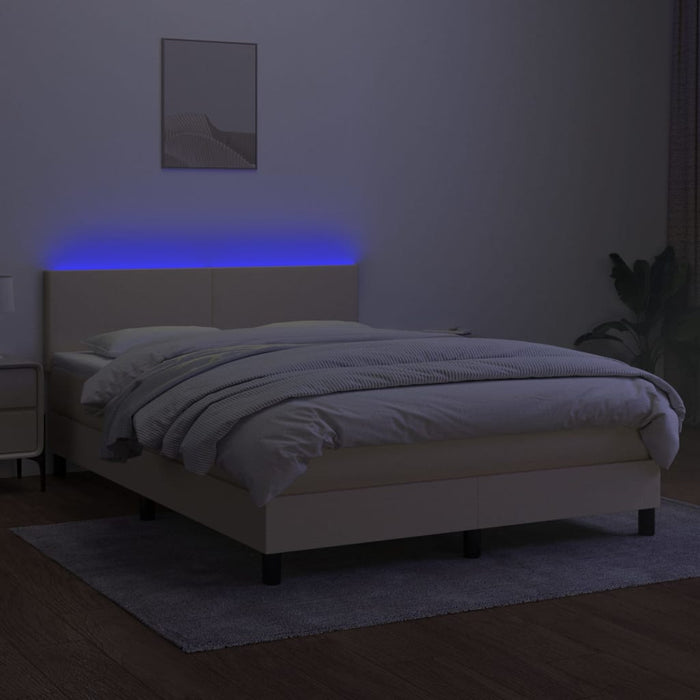 Letto a Molle con Materasso e LED Crema 140x200 cm in Tessuto 3133002