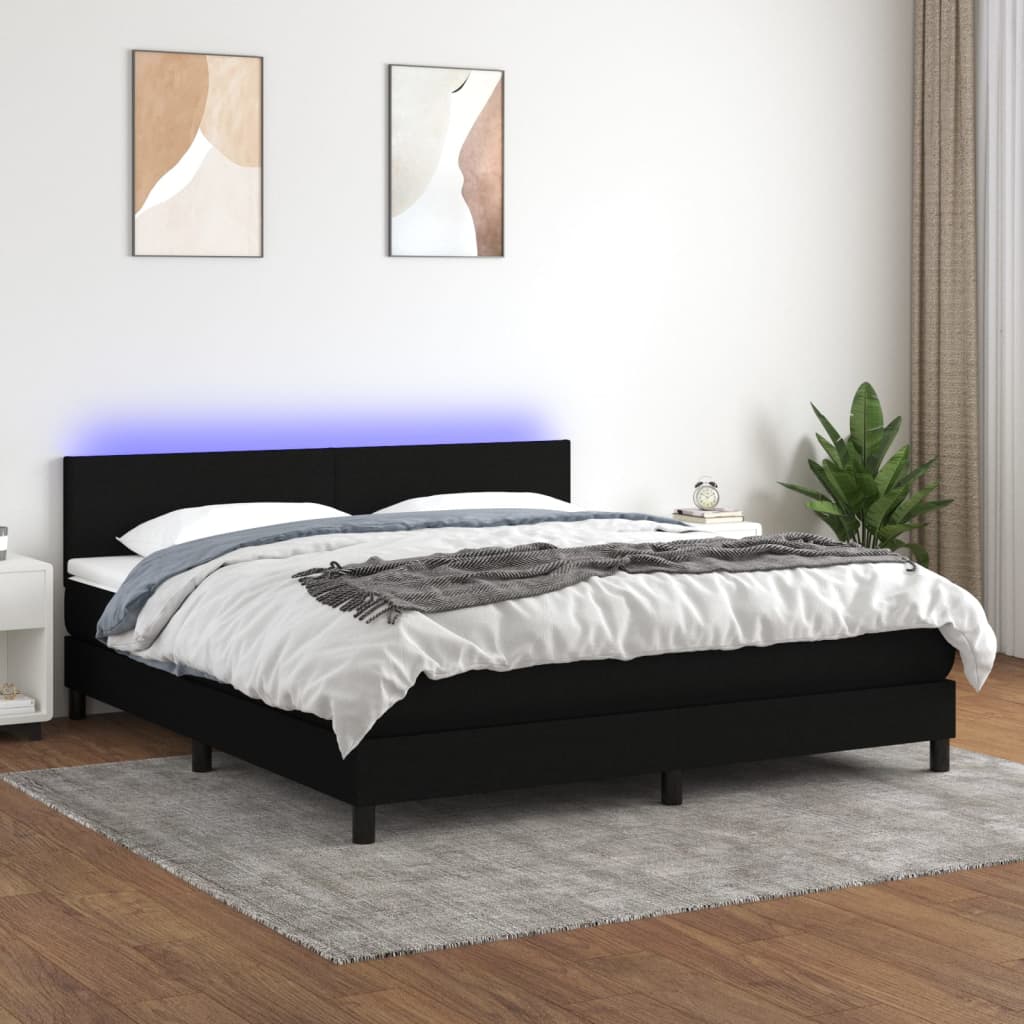 Letto a Molle con Materasso e LED Nero 180x200cm in Tessuto 3133015