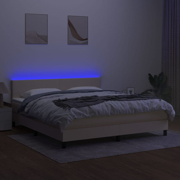 Letto a Molle con Materasso e LED Crema 180x200 cm in Tessuto 3133018