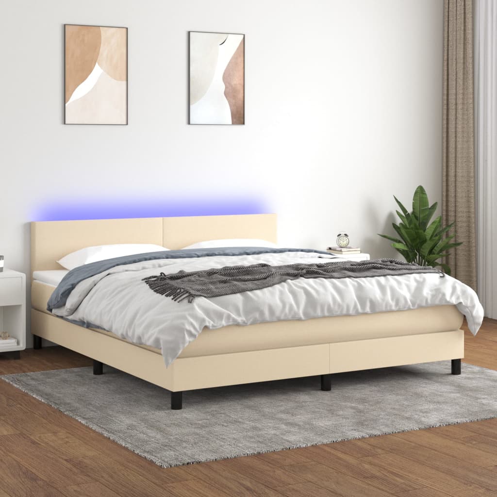 Letto a Molle con Materasso e LED Crema 180x200 cm in Tessuto 3133018