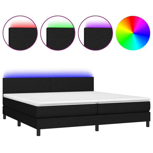 Letto a Molle Materasso e LED Nero 200x200cm in Tessuto 3133023