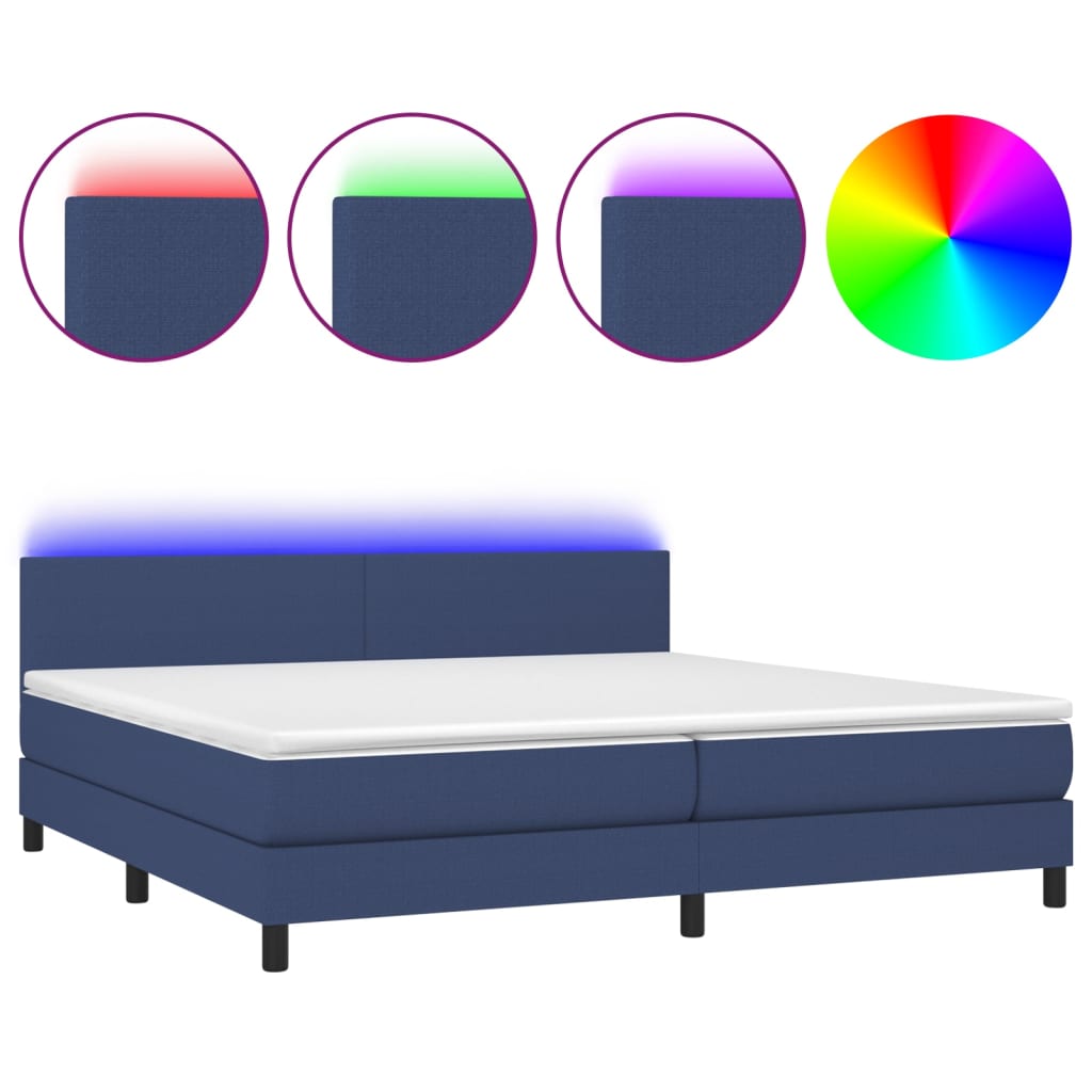 Letto a Molle Materasso e LED Blu 200x200cm in Tessuto 3133027