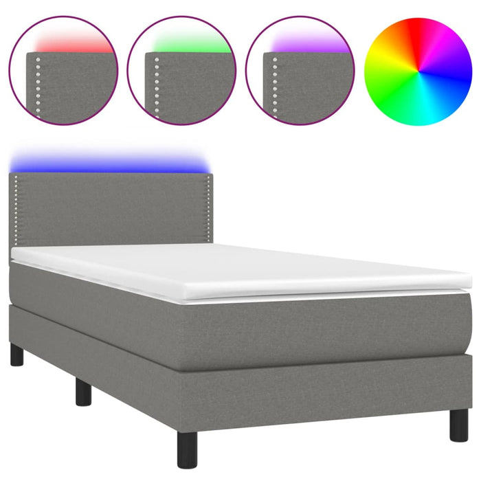 Letto a Molle Materasso e LED Grigio Scuro 90x190 cm in Tessuto 3133038