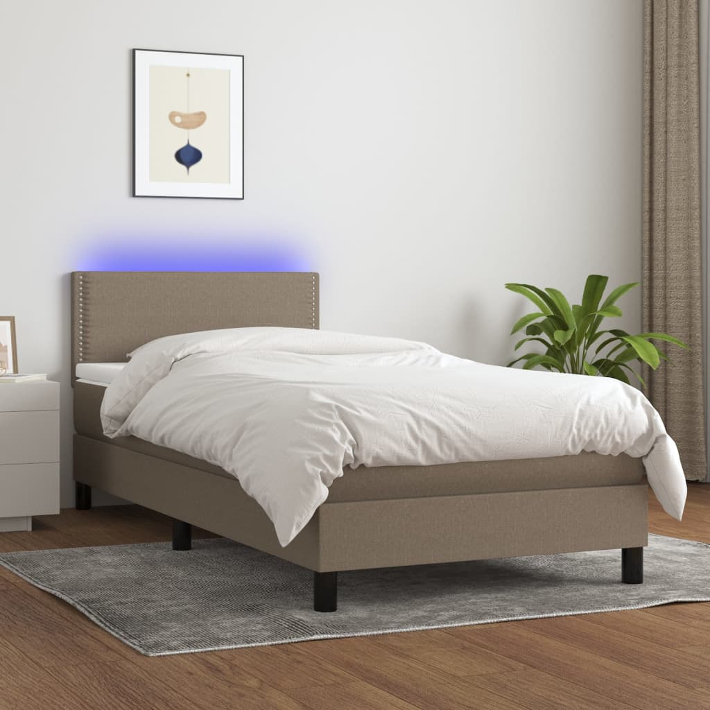 Letto a Molle con Materasso e LED Tortora 90x200 cm in Tessuto 3133049