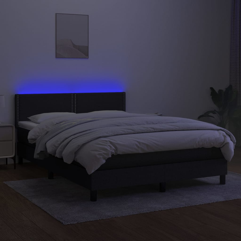 Letto a Molle con Materasso e LED Nero 140x190 cm in Tessuto 3133071