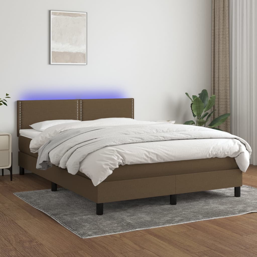 Letto a Molle Materasso e LED MarroneScuro 140x190cm in Tessuto 3133072