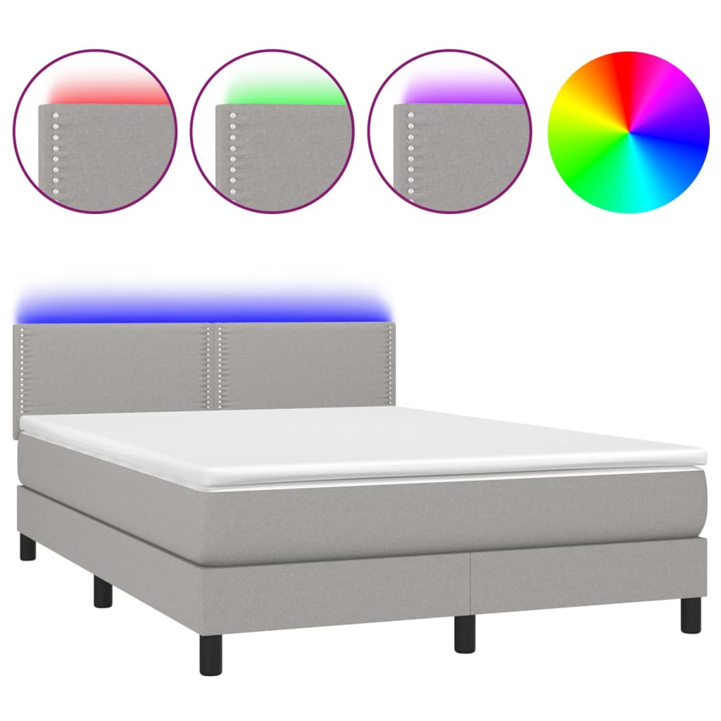 Letto a Molle Materasso e LED Grigio Chiaro 140x200 cm Tessuto 3133077