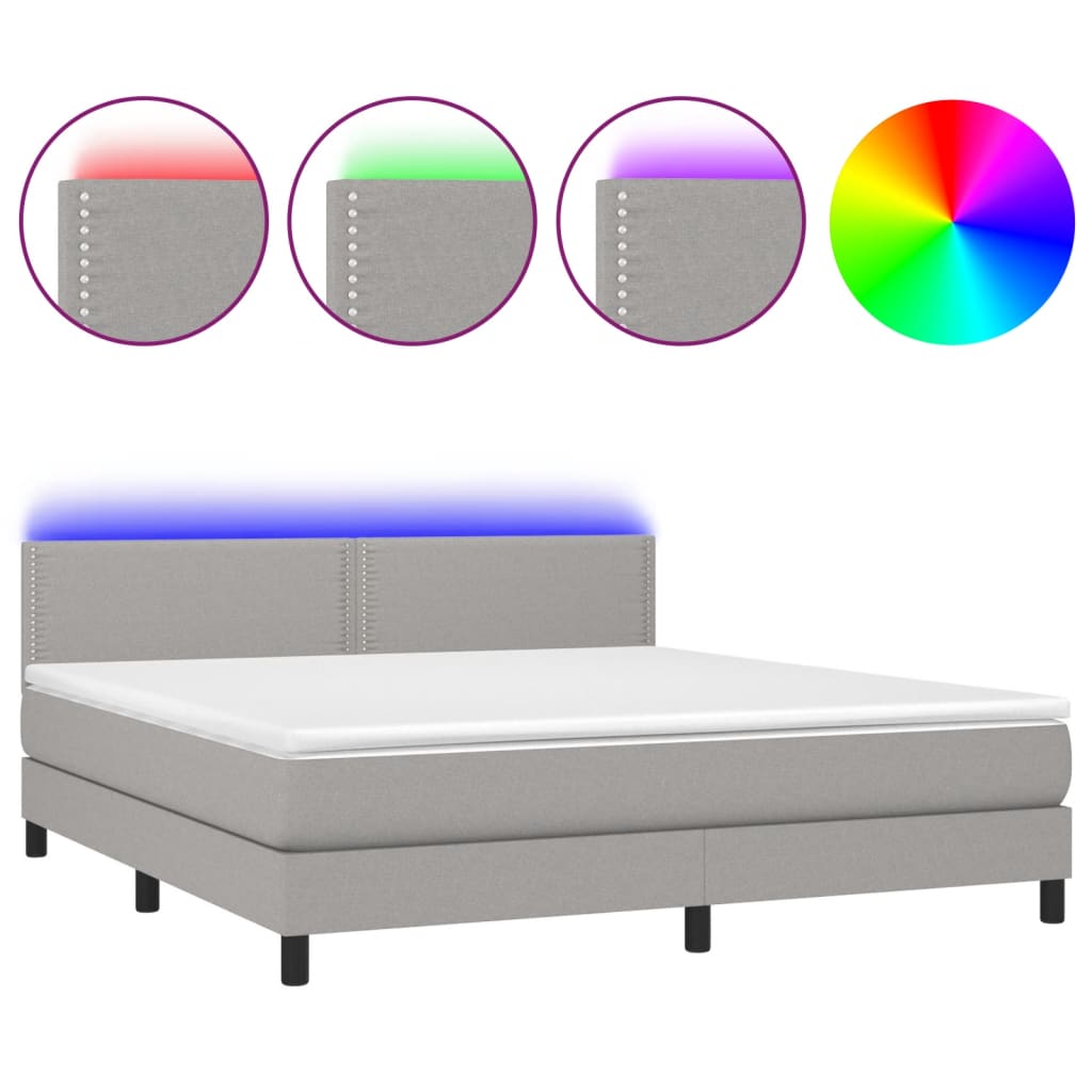 Letto a Molle Materasso e LED Grigio Chiaro 180x200 cm Tessuto 3133093