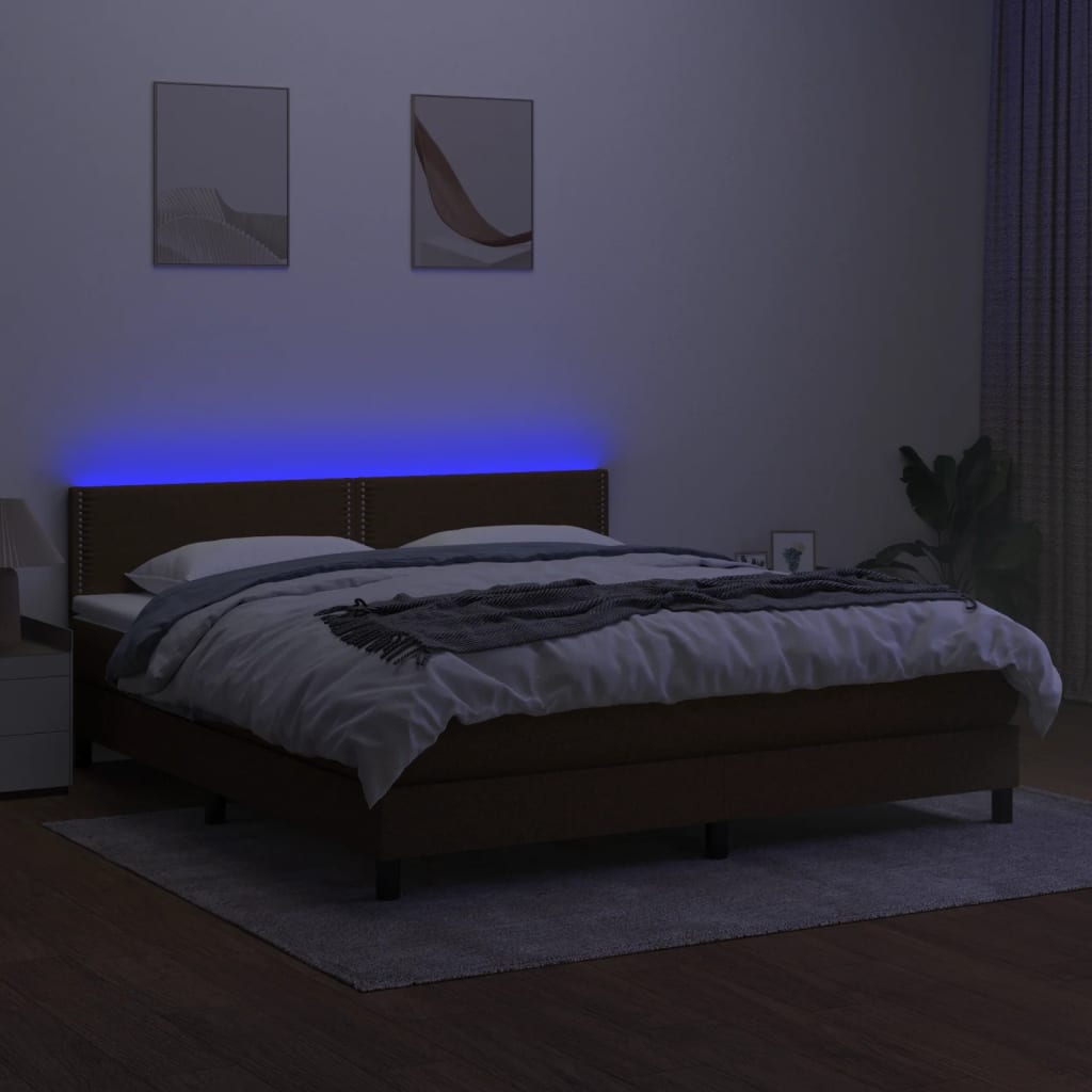 Letto a Molle Materasso e LED MarroneScuro 180x200cm in Tessuto cod mxl 58746