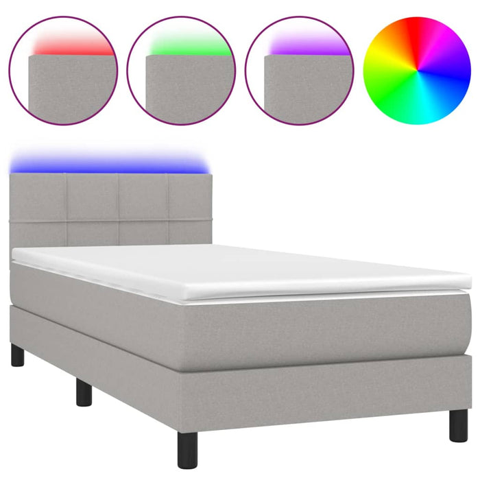 Letto a Molle Materasso e LED Grigio Chiaro 100x200 cm Tessuto 3133133