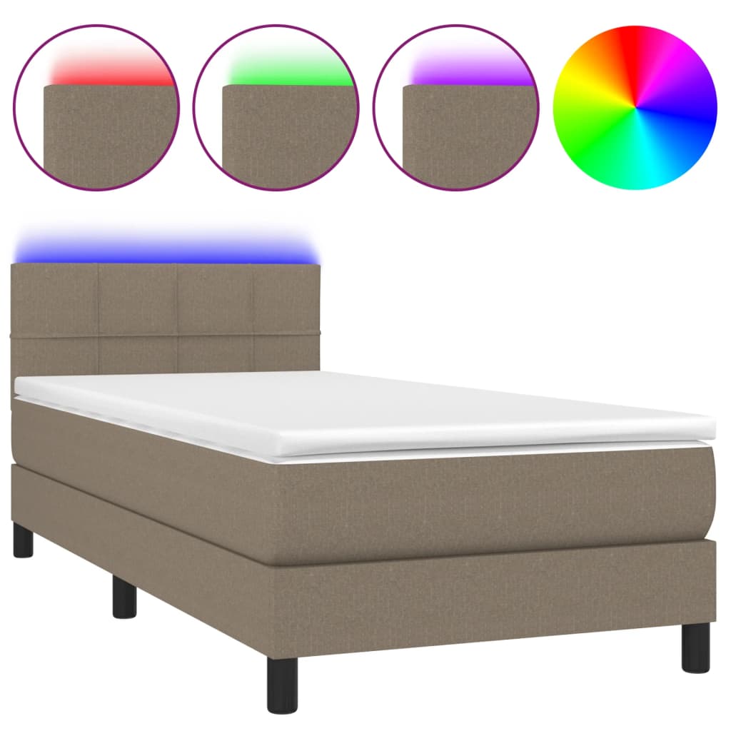 Letto a Molle con Materasso e LED Tortora 100x200cm in Tessuto 3133137