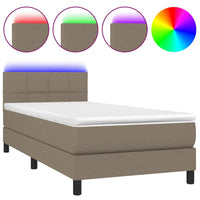 Letto a Molle con Materasso e LED Tortora 100x200cm in Tessuto 3133137