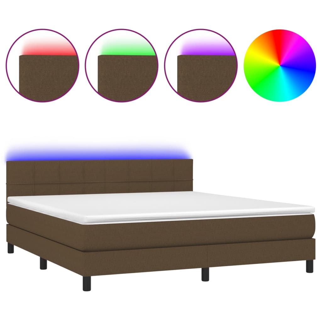 Letto a Molle Materasso e LED Marrone Scuro 160x200 cm Tessuto 3133168