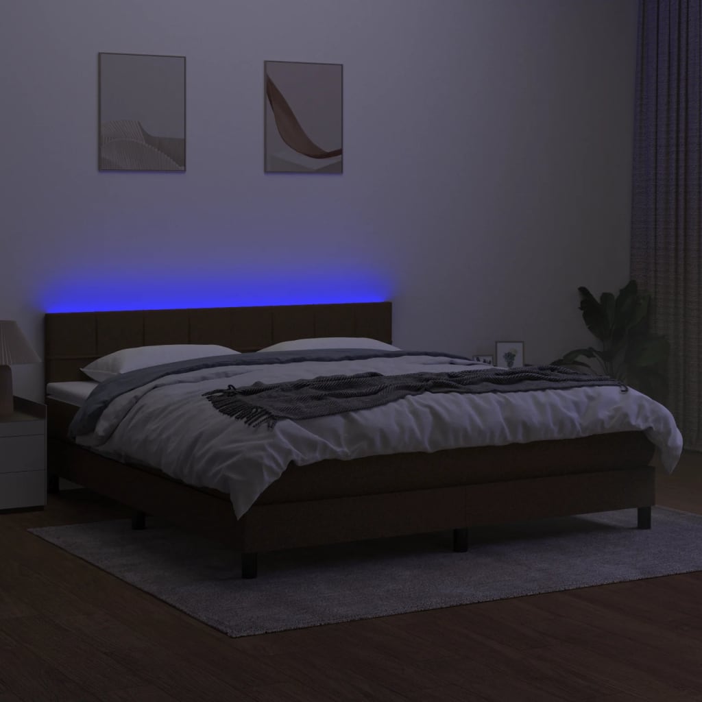 Letto a Molle Materasso e LED Marrone Scuro 160x200 cm Tessuto 3133168