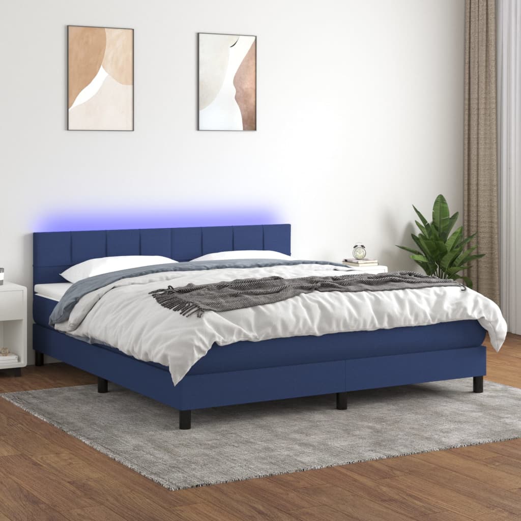 Letto a Molle con Materasso e LED Blu 160x200 cm in Tessuto 3133171