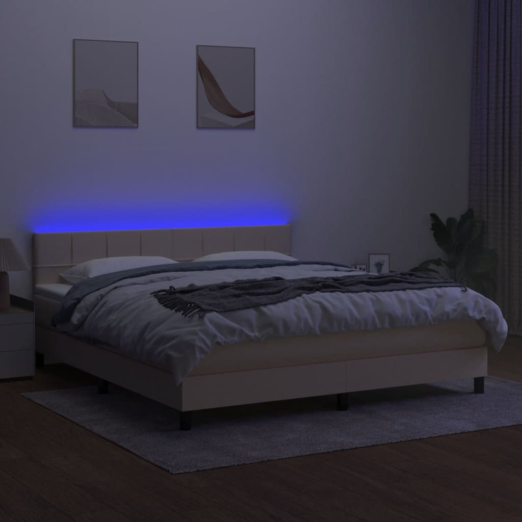 Letto a Molle con Materasso e LED Crema 180x200 cm in Tessuto cod mxl 65916