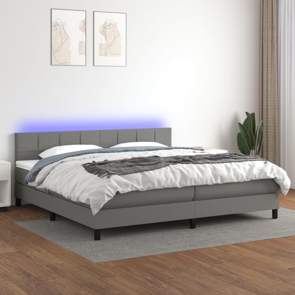 Letto a Molle Materasso e LED Grigio Scuro 200x200cm in Tessuto cod mxl 37946