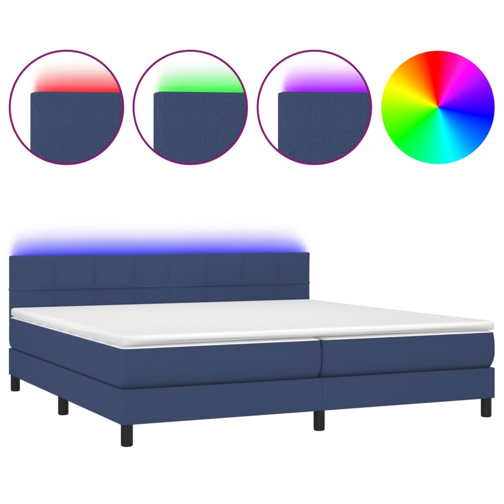 Letto a Molle Materasso e LED Blu 200x200cm in Tessuto 3133187