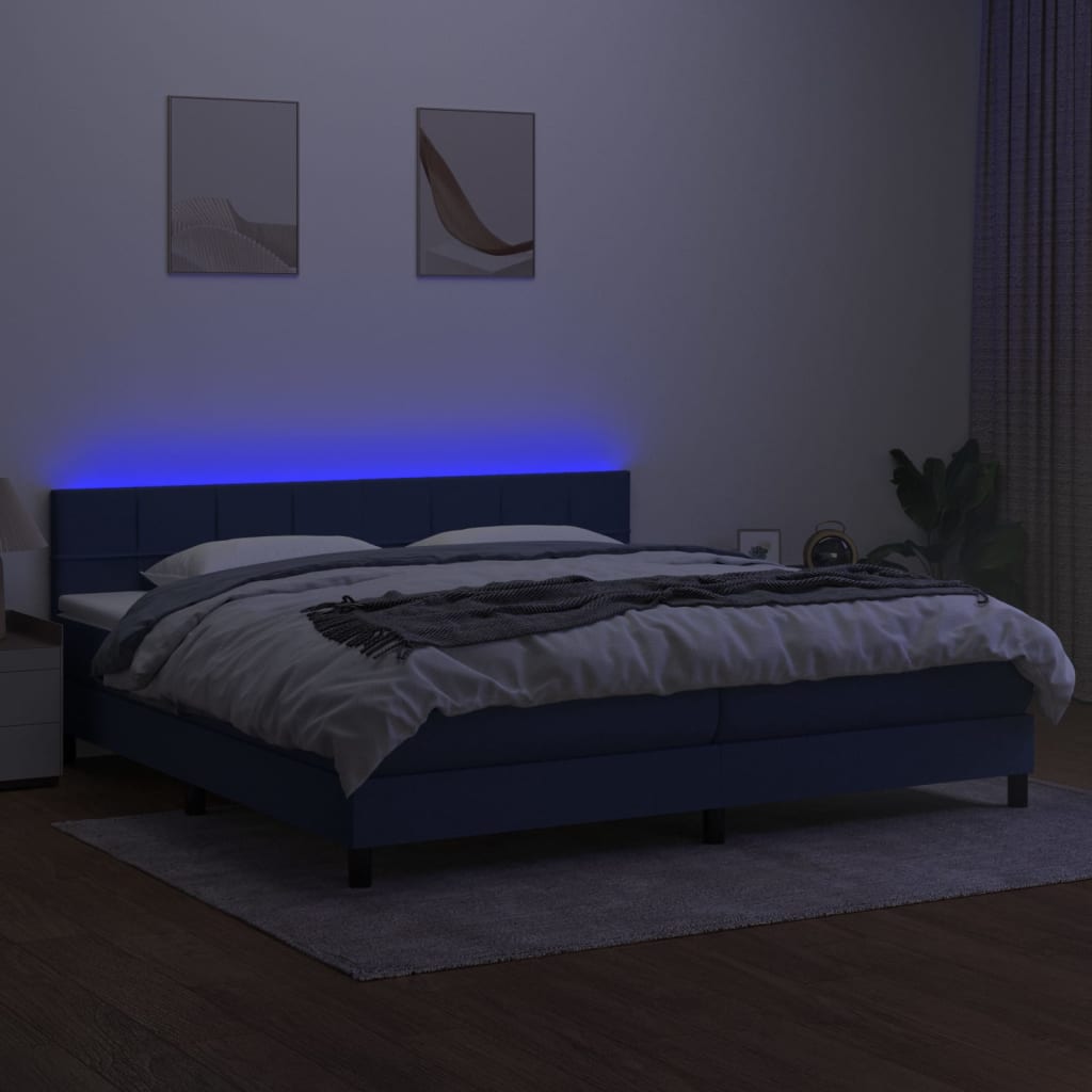 Letto a Molle Materasso e LED Blu 200x200cm in Tessuto 3133187