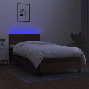 Letto a Molle Materasso e LED Marrone Scuro 80x200cm in Tessuto cod mxl 35564