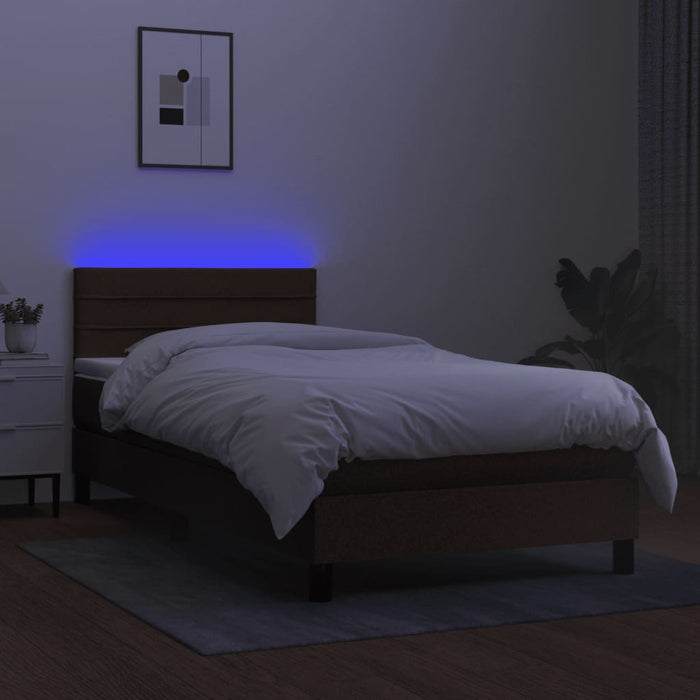 Letto a Molle Materasso e LED Marrone Scuro 80x200cm in Tessuto cod mxl 35564