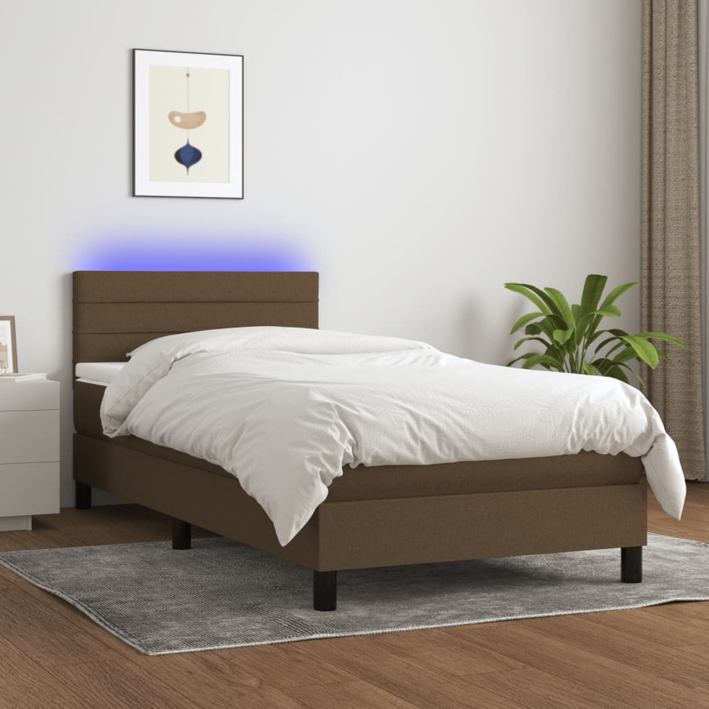 Letto a Molle Materasso e LED Marrone Scuro 80x200cm in Tessuto cod mxl 35564