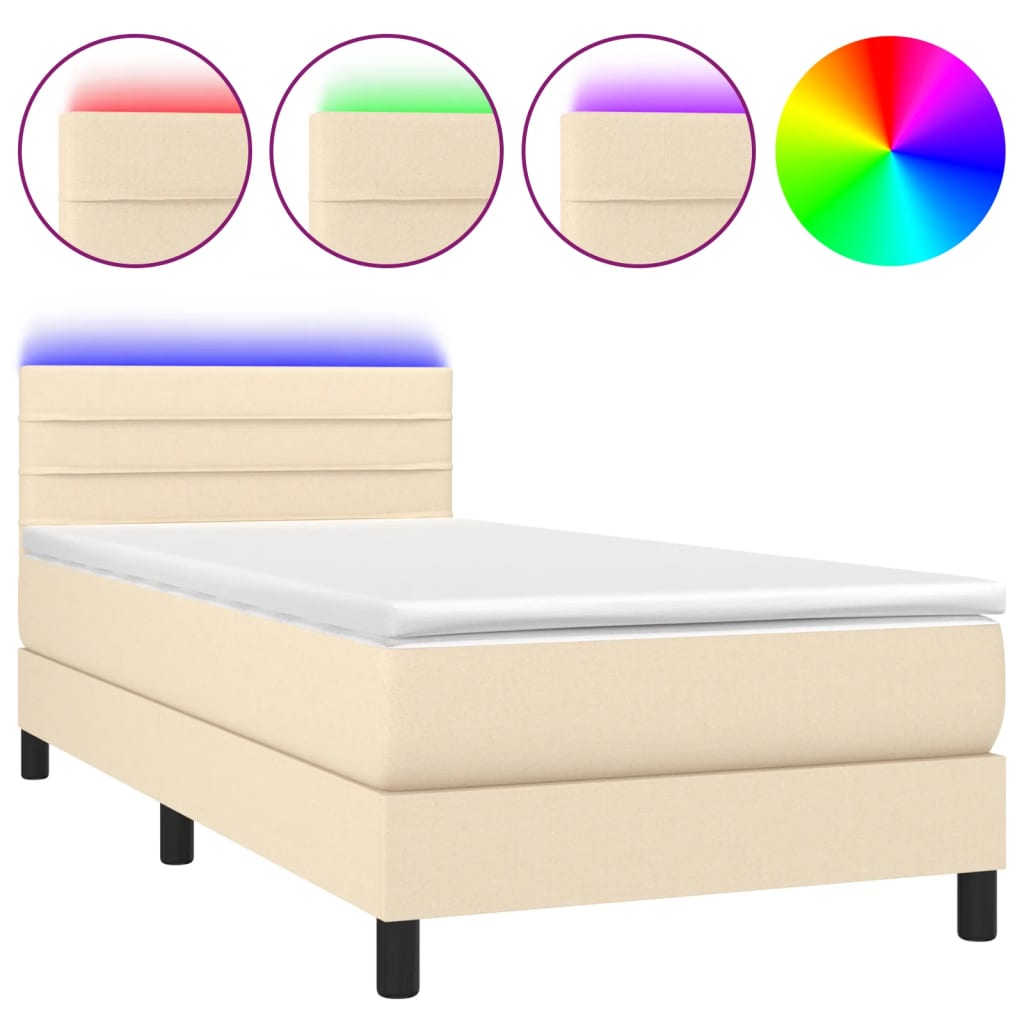 Letto a Molle con Materasso e LED-Struttura Letto con Materasso Crema 80x200 cm in Tessuto 977927