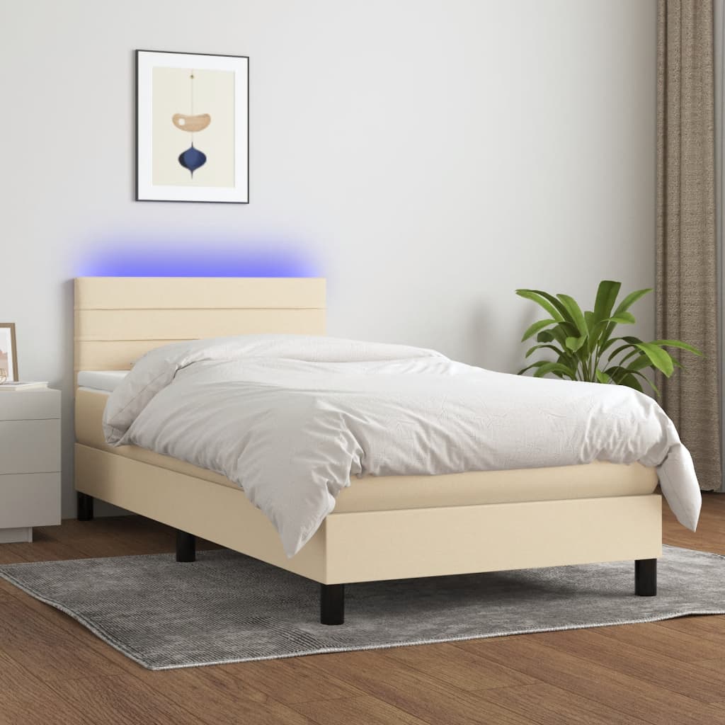 Letto a Molle con Materasso e LED-Struttura Letto con Materasso Crema 80x200 cm in Tessuto 977927
