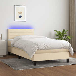 Letto a Molle con Materasso e LED-Struttura Letto con Materasso Crema 80x200 cm in Tessuto 977927