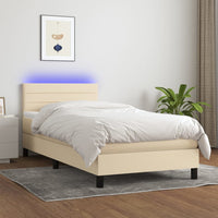 Letto a Molle con Materasso e LED Crema 90x200 cm in Tessuto 3133210
