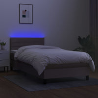 Letto a Molle con Materasso e LED Tortora 100x200cm in Tessuto 3133217