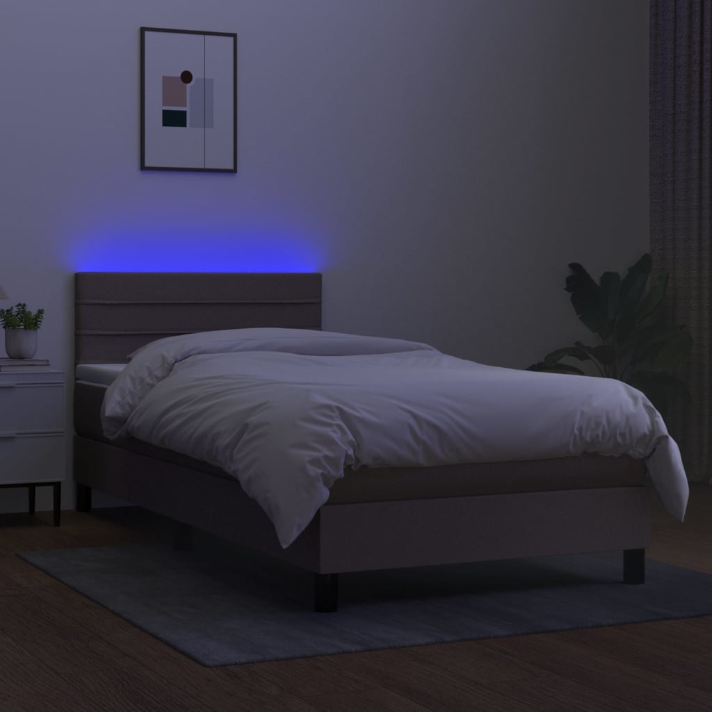 Letto a Molle con Materasso e LED Tortora 100x200cm in Tessuto 3133217