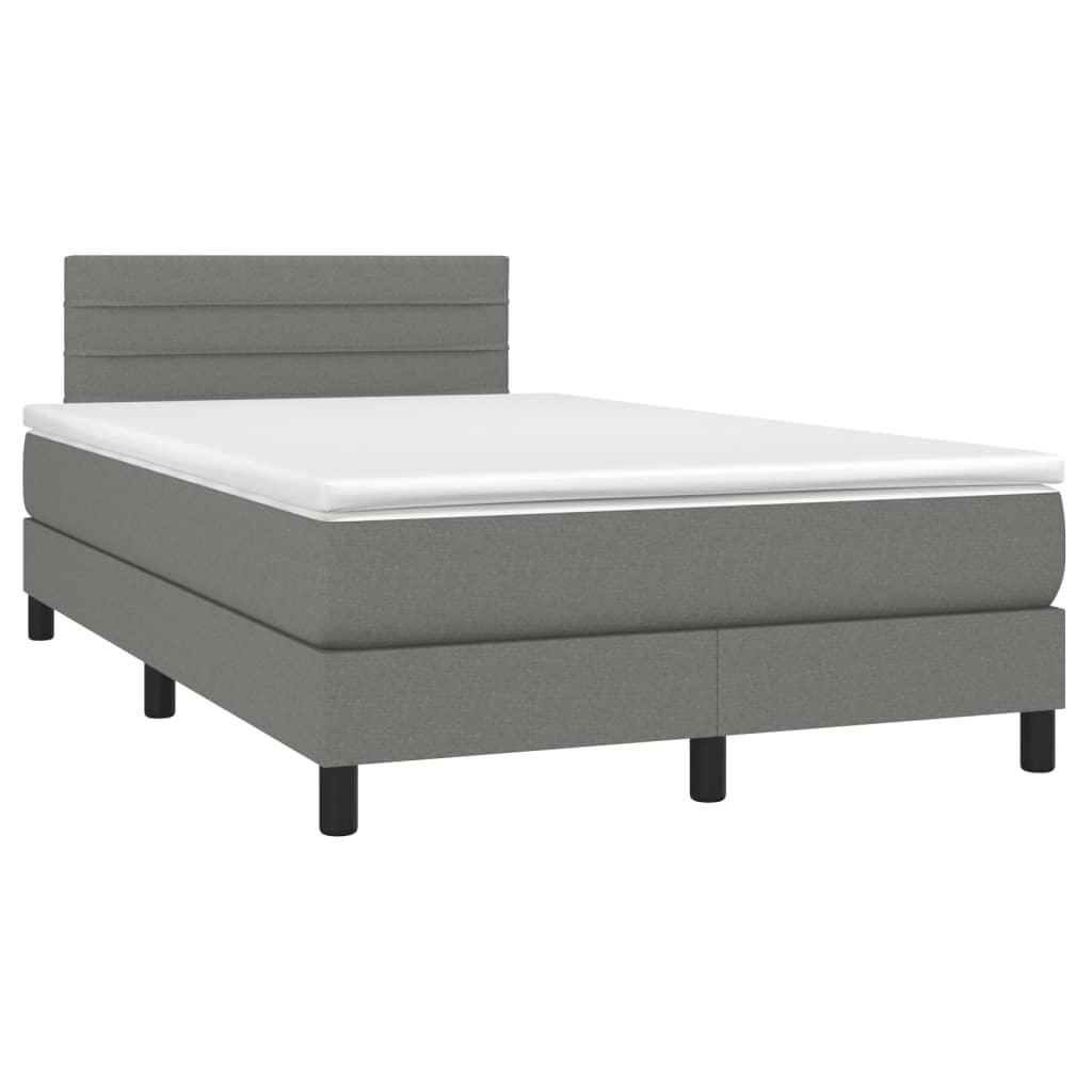 Letto a Molle Materasso e LED Grigio Scuro 120x200cm in Tessuto 3133222