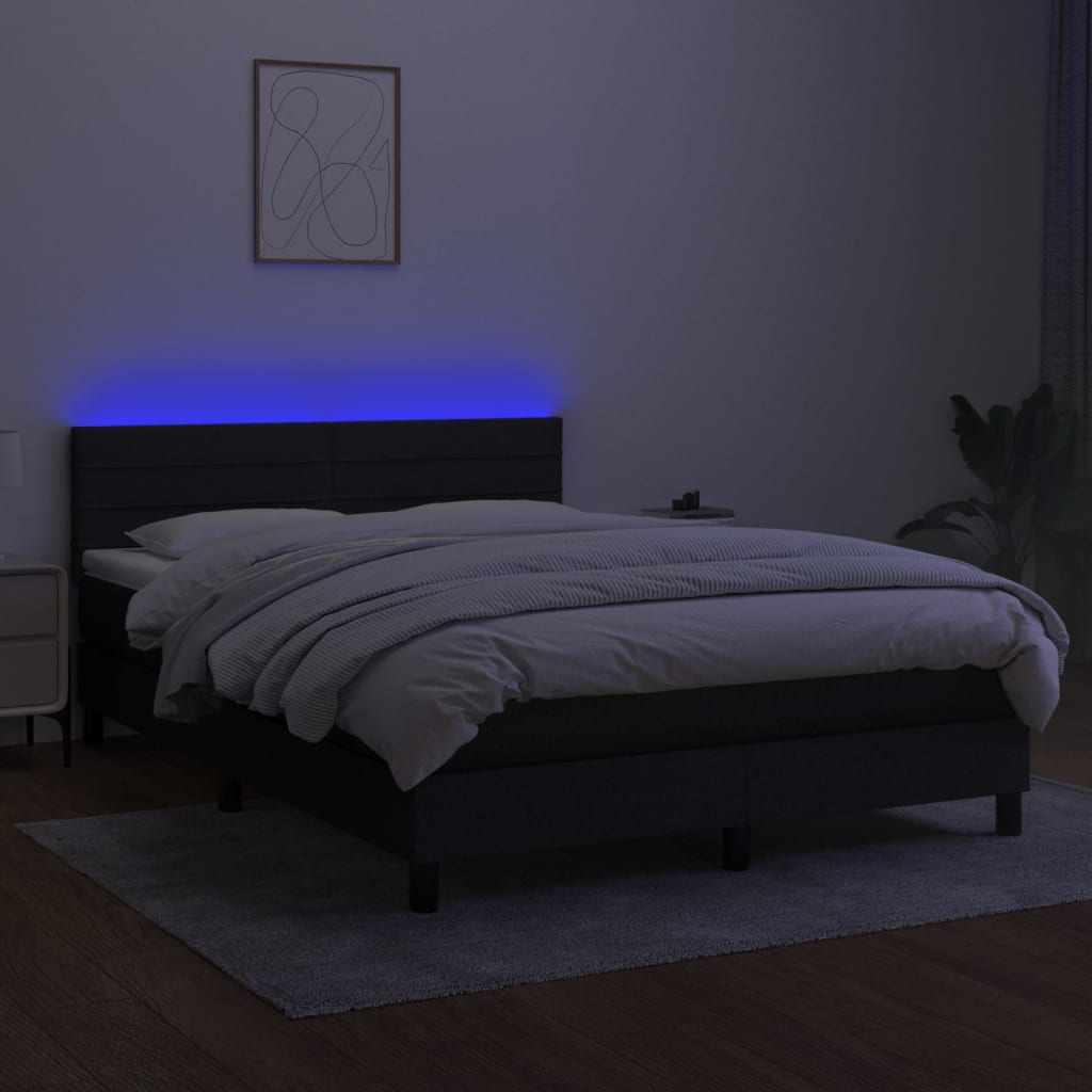 Letto a Molle con Materasso e LED Nero 140x190 cm in Tessuto 3133231