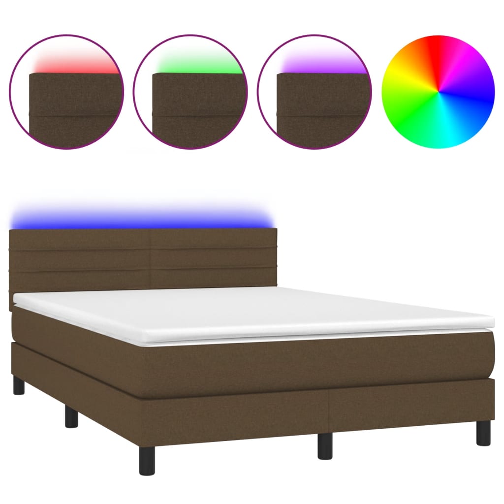 Letto a Molle Materasso e LED Marrone Scuro 140x200 cm Tessuto 3133240
