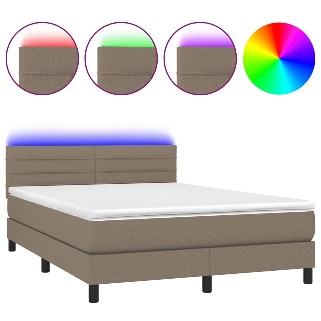 Letto a Molle con Materasso e LED Tortora 140x200 cm in Tessuto cod mxl 34908