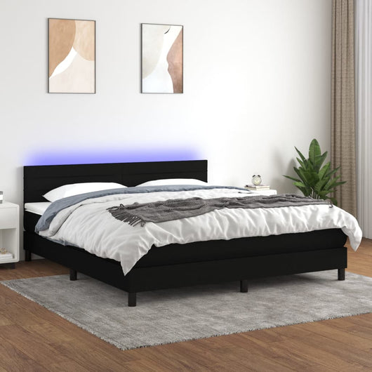 Letto a Molle con Materasso e LED Nero 160x200 cm in Tessuto 3133247