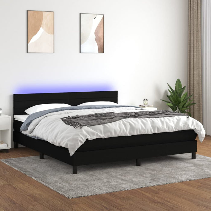 Letto a Molle con Materasso e LED Nero 160x200 cm in Tessuto 3133247