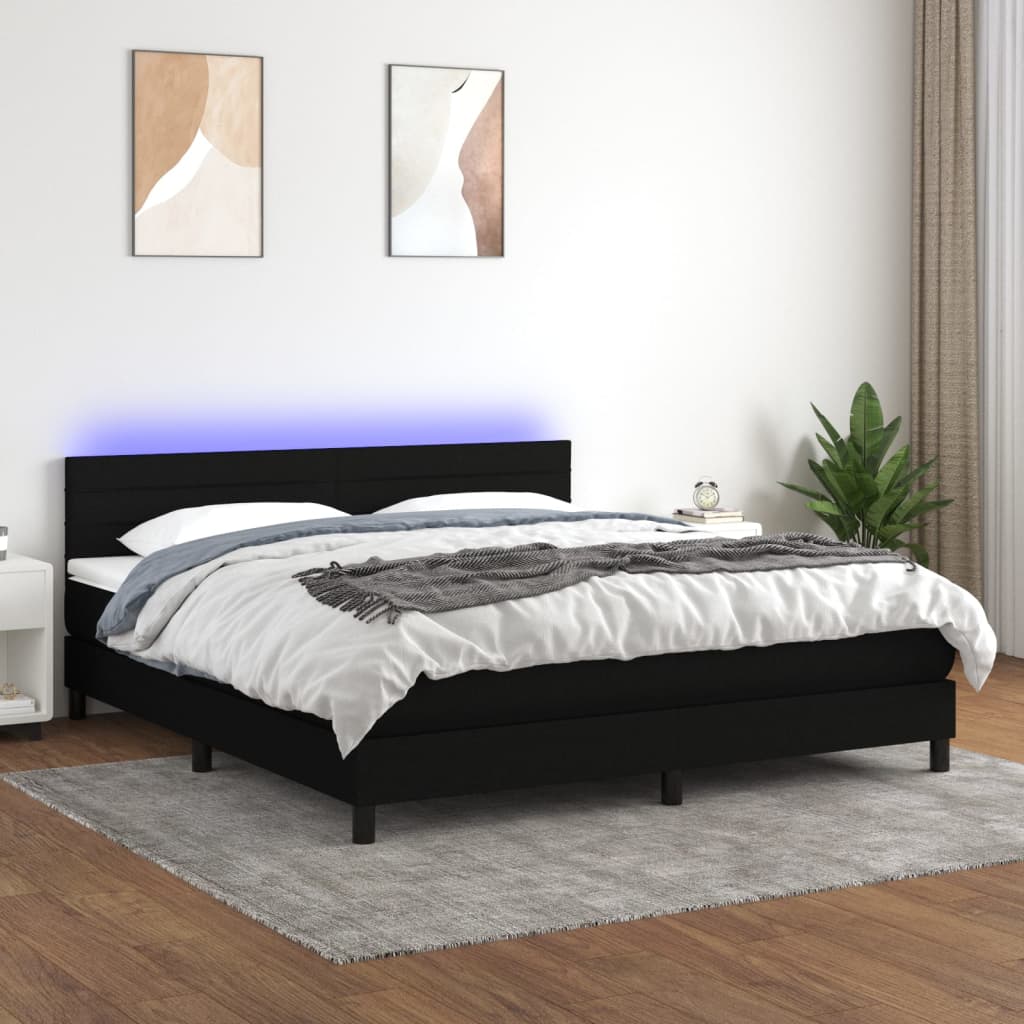 Letto a Molle con Materasso e LED Nero 160x200 cm in Tessuto 3133247