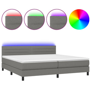 Letto a Molle Materasso e LED Grigio Scuro 200x200cm in Tessuto 3133262