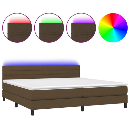 Letto a Molle Materasso e LED MarroneScuro 200x200cm in Tessuto 3133264