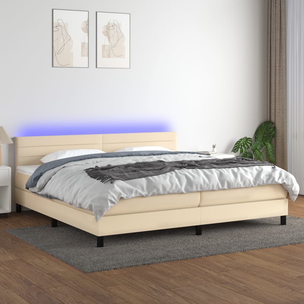Letto a Molle Materasso e LED bianco 200x200cm in Tessuto 3133266