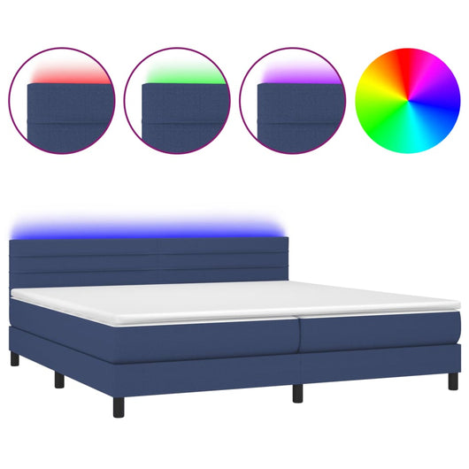 Letto a Molle Materasso e LED Blu 200x200cm in Tessuto 3133267