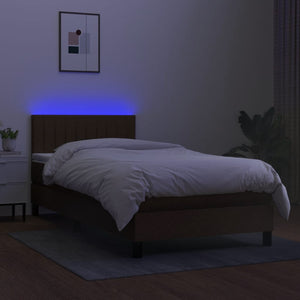 Letto a Molle Materasso e LED Marrone Scuro 90x200cm in Tessuto cod mxl 77976
