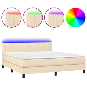 Letto a Molle con Materasso e LED Crema 160x200 cm in Tessuto 3133330