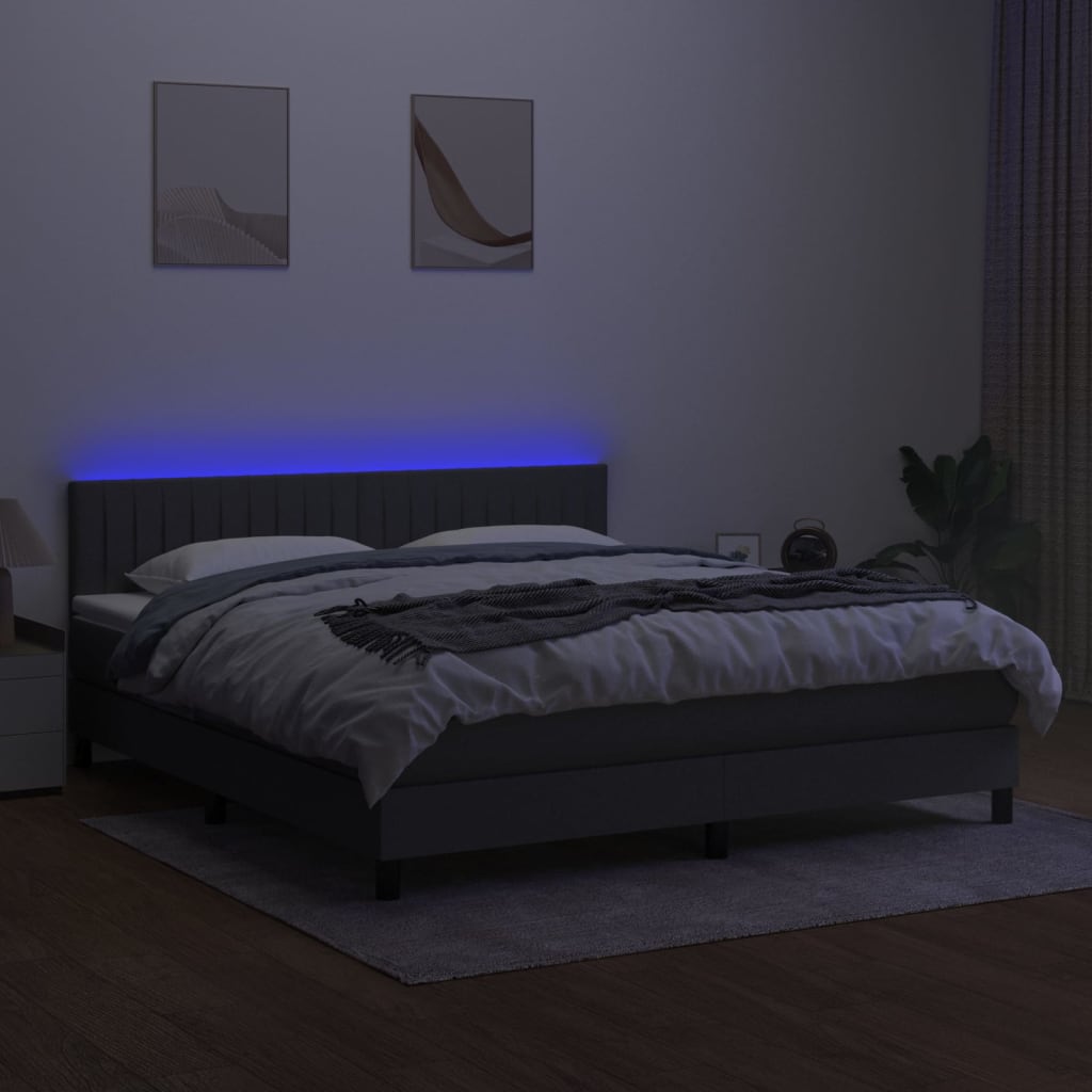 Letto a Molle Materasso e LED Grigio Scuro 180x200cm in Tessuto cod mxl 59983