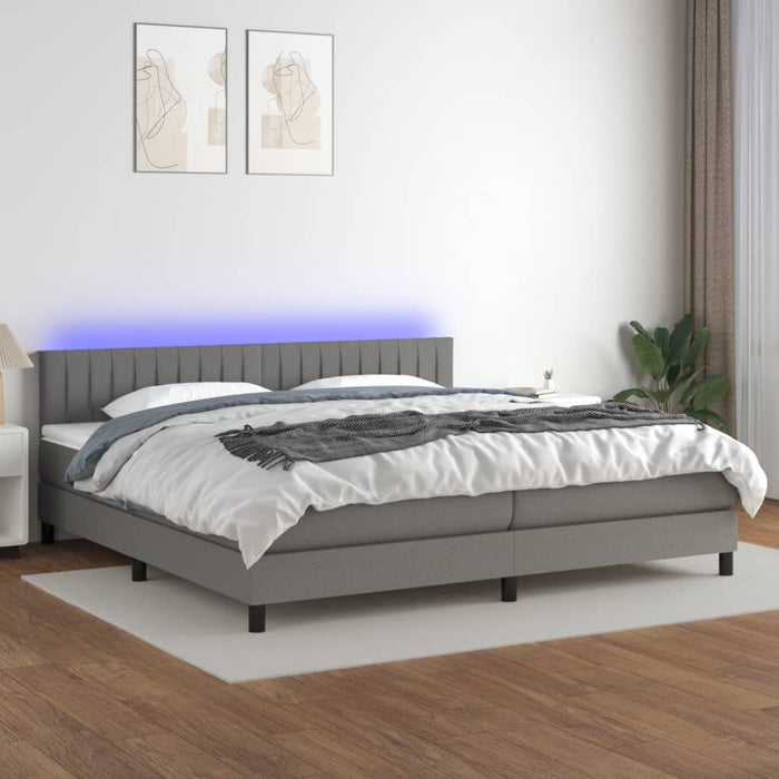 Letto a Molle Materasso e LED Grigio Scuro 200x200cm in Tessuto cod mxl 37201