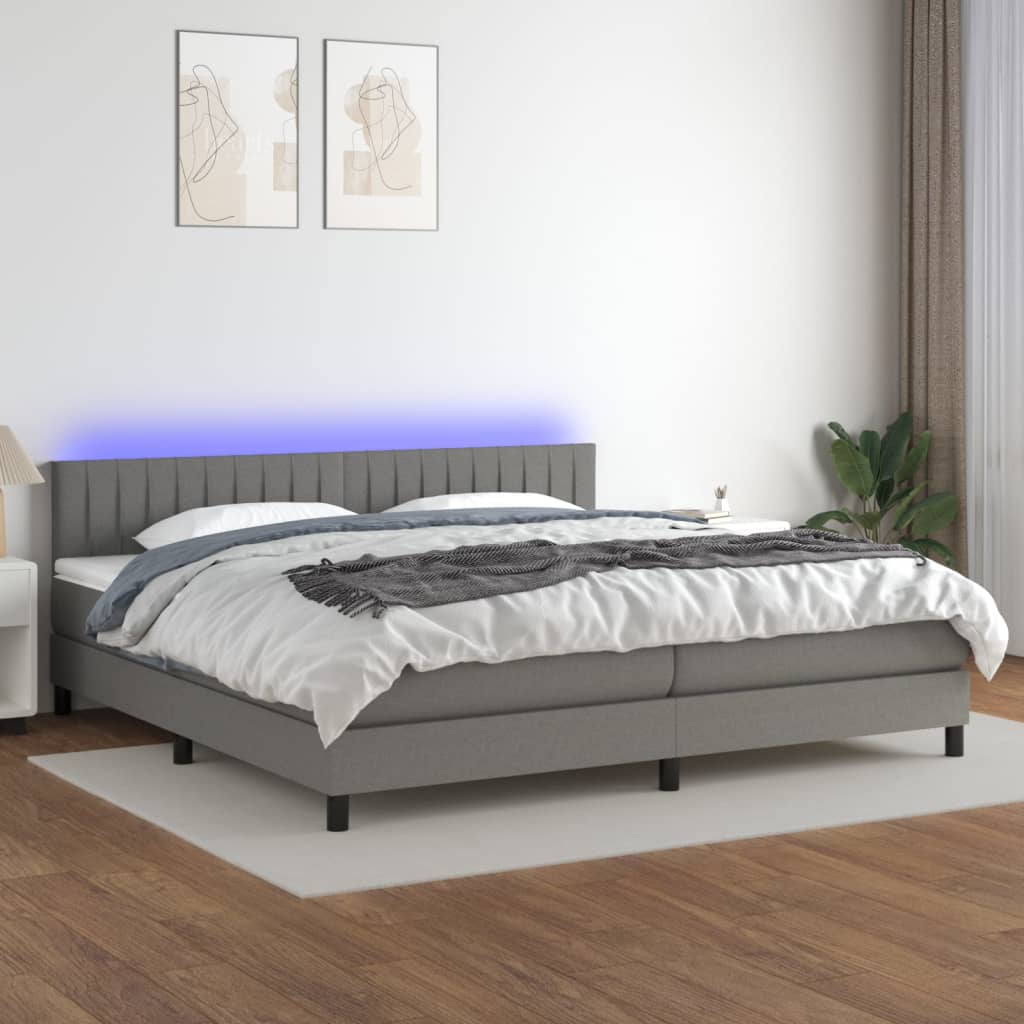 Letto a Molle Materasso e LED Grigio Scuro 200x200cm in Tessuto 3133342